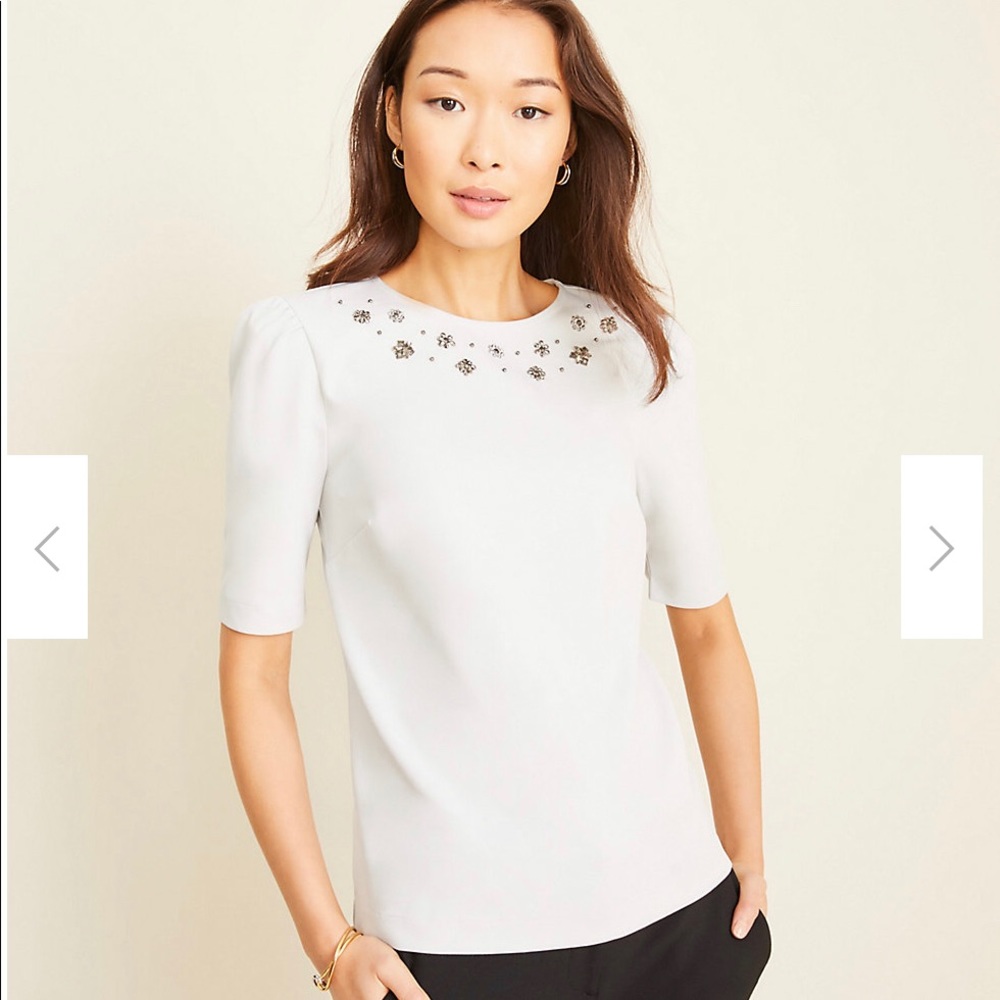 [NWT] Ann Taylor Beaded Short Sleeve Top